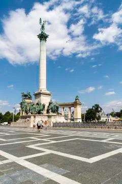 Heroes Square with Millenium Memorial in Budapest, Hungary. Stock Photos