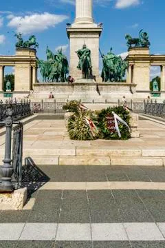 Heroes Square with Millenium Memorial in Budapest, Hungary. Stock Photos
