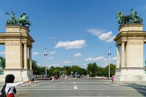 Heroes Square with Millenium Memorial in Budapest, Hungary. Foto stock