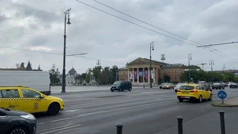 Heroe's Square Traffic on Cloudy Day Stock Footage