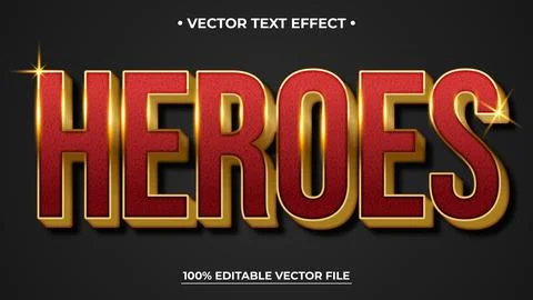 Heroes text effect red and gold style editable text effect Stock Illustration