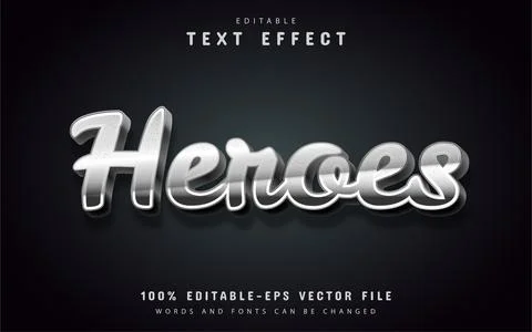 Heroes text, silver style text effect Illustrazione stock