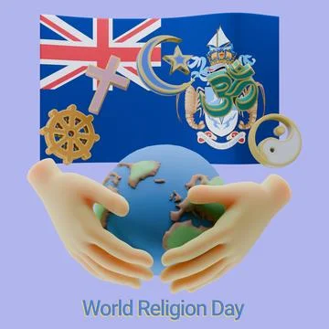 Heroic 3D renders of World Religion Day Written in Tristan da Cunha Languag.. Illustrazione stock