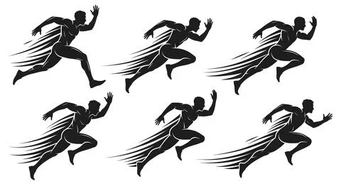 Heroic Pose High-Speed Runner Silhouettes Stock Illustration