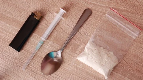 Heroin cooking. Instuments on the table Stock Footage 83949995