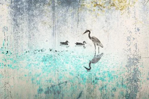 Heron and ducks Stock Illustration