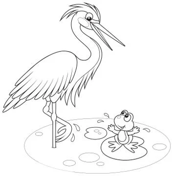 Heron and frog Stock Illustration