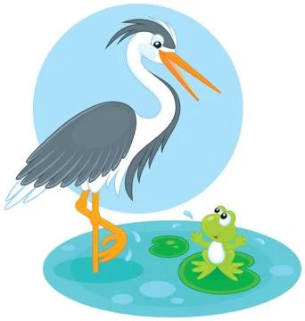 Heron and frog Stock Illustration