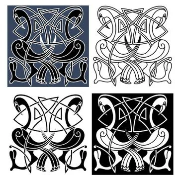 Heron birds with celtic knot patterns Stock Illustration