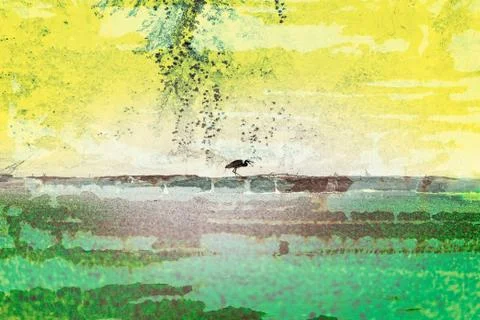 Heron composing in asian style Stock Photos