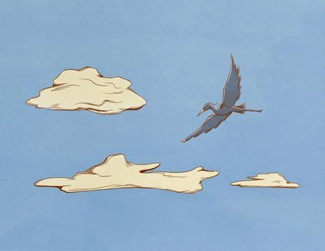 Heron flies in the sky among the clouds 스톡 일러스트