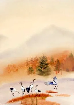 Heron in the water Stock Illustration