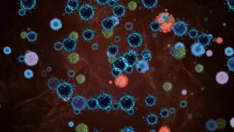 Herpes virus or germs microorganism cells under microscope. Fast multiplicati Stock Photos