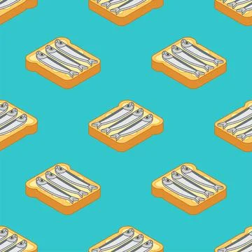 Herring bread pattern seamless. toast with fish ornament. Piece of bread with 스톡 일러스트