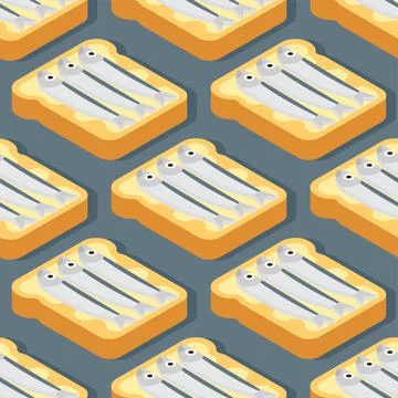 Herring bread pattern seamless. toast with fish ornament. Piece of bread with 스톡 일러스트