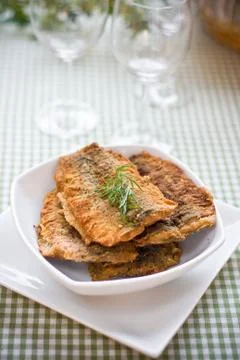 Herring fillets on a plate Foto stock