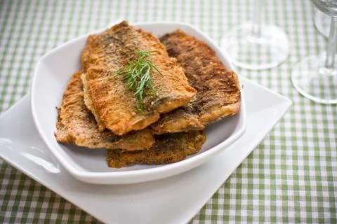 Herring fillets on a platter Foto stock