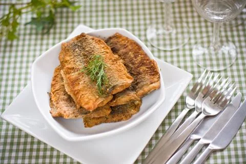 Herring fillets on a platter Stock Photos