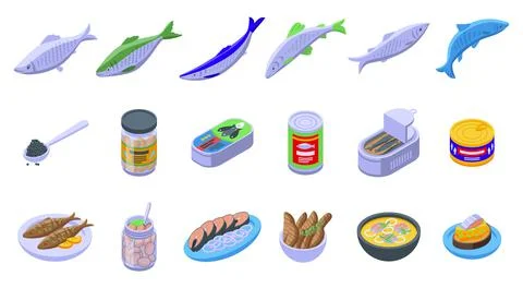 Herring icons set isometric vector. Fish cod Stock Illustration