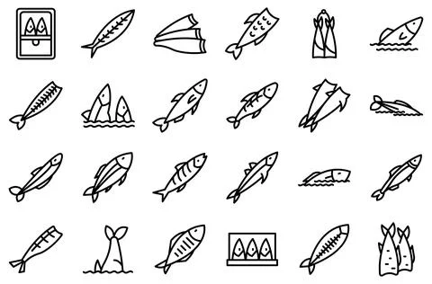 Herring icons set outline vector. Fish cod Stock Illustration