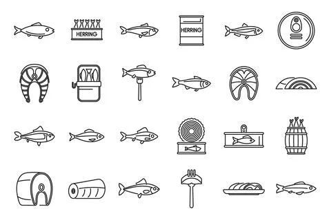 Herring icons set outline vector. Fish cod Stock Illustration