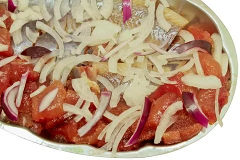 Herring with onions Stock Photos