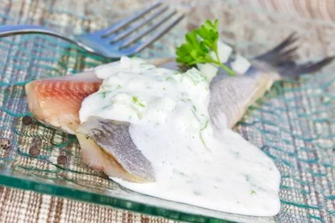 Herring with remoulade Stock Photos