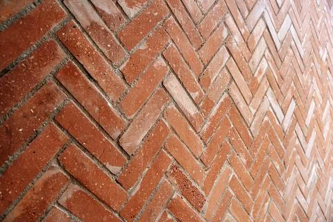 Herringbone pattern red brick wall Stock Photos