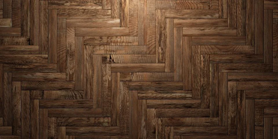Herringbone pattern warm brown wood boards or planks surface background tex.. Illustrazione stock