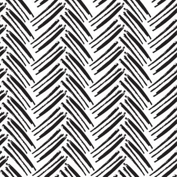 Herringbone Seamless Pattern. Monochrome vector pattern. Painted by Brush. Stock Illustration