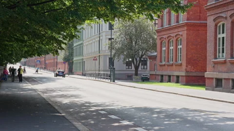 Herslebs Gate Street View with Historic Red Brick Buildings in Oslo Stock Footage 344907676