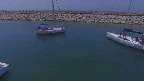 Hertzliya yacht port aerial drone footage 1080p, 50p Stock Footage