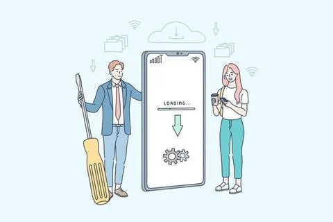 Herunterladen, Service, Programm, System-Update, Reparatur, Geschäftskonze.. Stock Photos