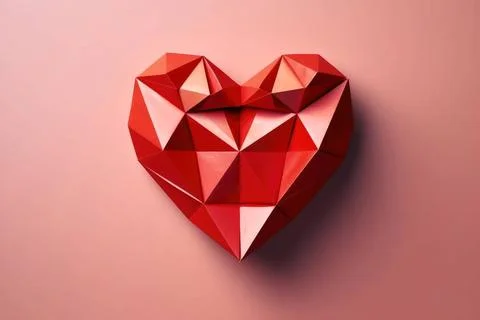 Herzförmiges Origami in roter Farbe, erstellt mit generativer AI-Technolog.. Stock Photos