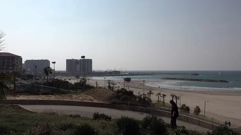 Herzliya Beach in the winter Stock Footage 100617628