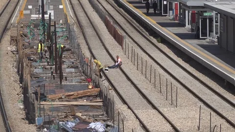 Herzliya train station platform under construction Stock Footage 106147967