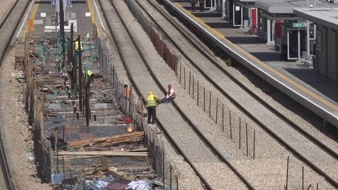 Herzliya train station platform under construction Stock Footage 106148334
