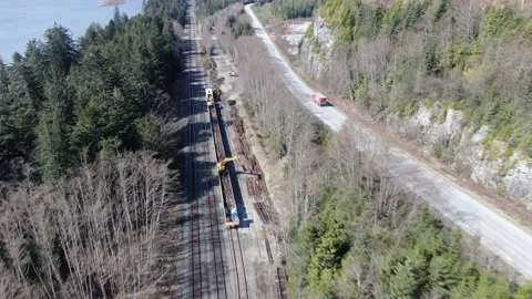 Herzog Mobile work platform offloading rail 4K drone Stock Footage 149144161