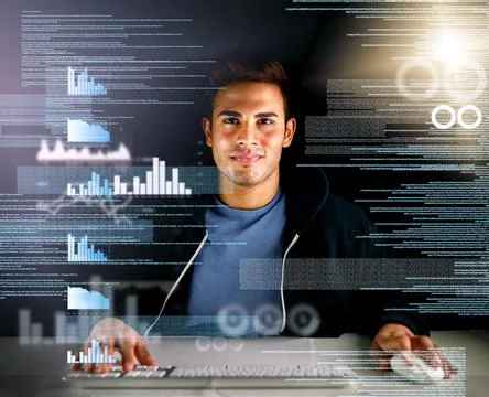 Hes fluent in multiple coding languages. Cropped shot of a handsome young male 스톡 사진