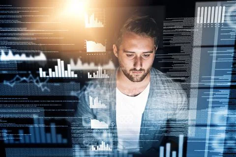 Hes fluent in multiple programming languages. a young computer programmer Stock Photos