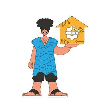 He's gripping the logo of the internet of things. Illustrazione stock