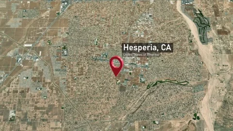 Hesperia City Map Zoom (CA, USA) from Space to Earth Video stock 295690328