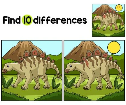 Hesperosaurus Dinosaur Find The Differences Stock Illustration