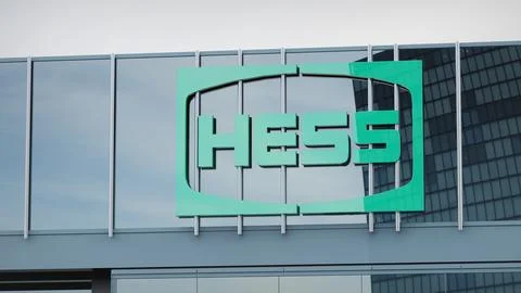 Hess Stock data presented on the logo of the office facade editorial Stock Photos