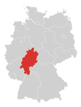Hesse highlighted on map of Germany, red on grey Stock Illustration