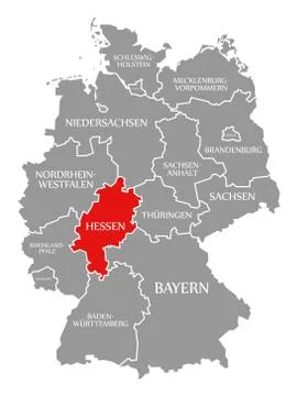 Hesse red highlighted in map of Germany Illustrazione stock