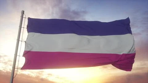 Heterosexual pride flag waving in the wind, sky and sun background. 3d render Stock Illustration