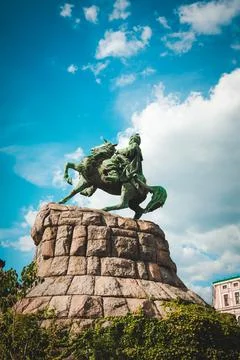 Hetman Bohdan Khmelnytsky statue in Kiev in sunny day Stock Photos