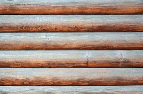 Hewn timber. Rustic log wall horizontal timber background Stock Photos