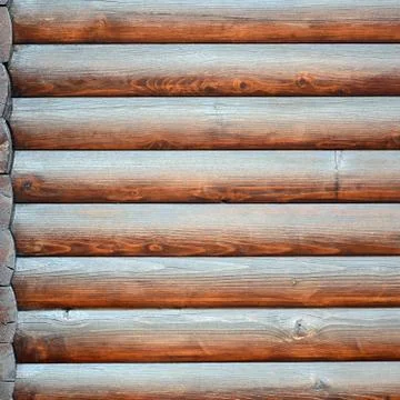 Hewn timber. Rustic log wall horizontal timber background Stock Photos